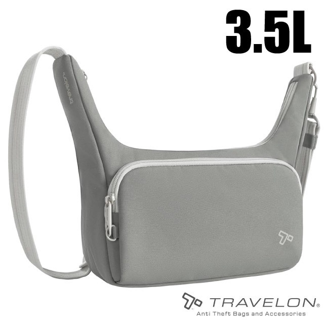 【Travelon】Voyages防盜斜背包3.5L.旅遊單肩側背包.證件隨身包/RFID防盜隔層/TL-43671 灰✿30E010